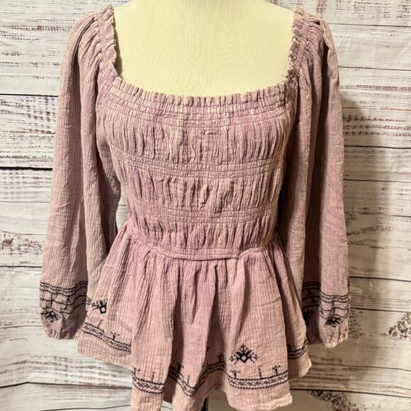 easel Tops - EASEL Smocked Embroidered Pink Peasant Top NWT